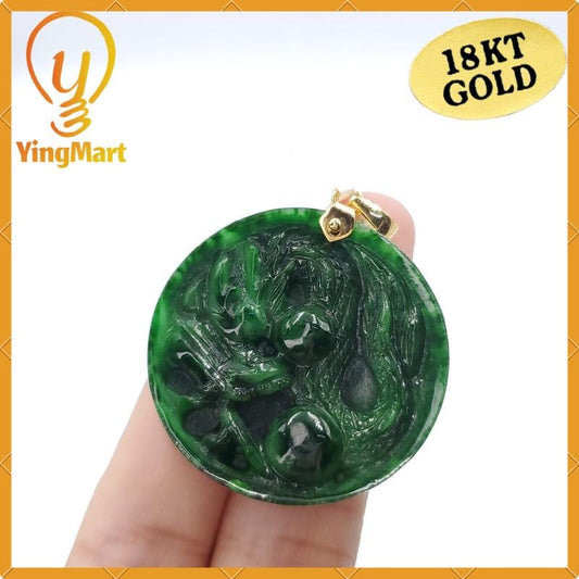 Yingmart  100% Natural Jade Dragon Pendant  Burmese Myanmar Genuine Jadeite Real Jade  Hand Carved