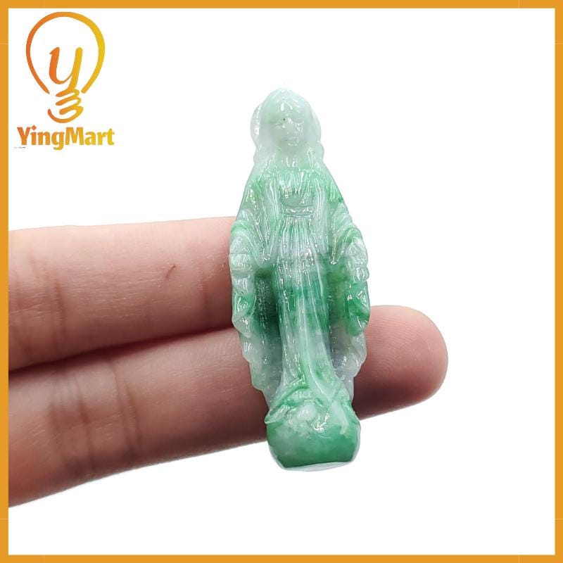 Yingmart Jesus Jade 100% Natural Carved Pendant Genuine Jadeite Real Jade Grade A Type A Statue of Blessed Mother Jadeite, Good Luck