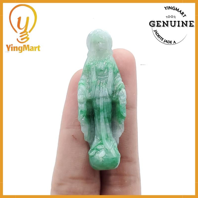 Yingmart Jesus Jade 100% Natural Carved Pendant Genuine Jadeite Real Jade Grade A Type A Statue of Blessed Mother Jadeite, Good Luck