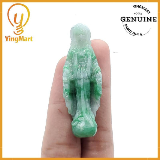 Yingmart Jesus Jade 100% Natural Carved Pendant Genuine Jadeite Real Jade Grade A Type A Statue of Blessed Mother Jadeite, Good Luck