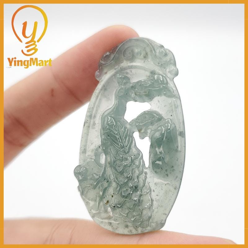 Yingmart Peacock Pendant 100% Natural  Genuine Jadeite Real Jade Type A Grade A Hand Carved