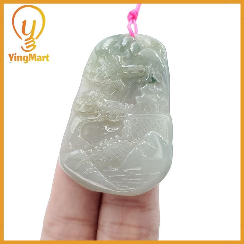 Yingmart  Landscape Pendant  Hand Carved 100% Genuine Jadeite Jade  Burmese Myanmar Real Jade Grade A Type A
