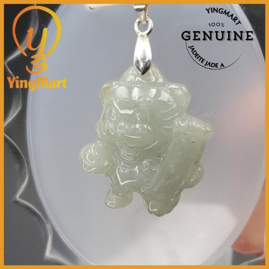Yingmart White Happy Tiger Burmese Myanmar Genuine Jadeite Jade Grade A Hand Craving Pedant with Hook setting