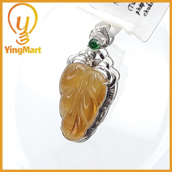 Yingmart VIP Icy Translucent Yellow Burmese Myanmar Genuine Jadeite Real Jade Grade A Pedant with 18K Gold and Natural Diamond Hook Setting