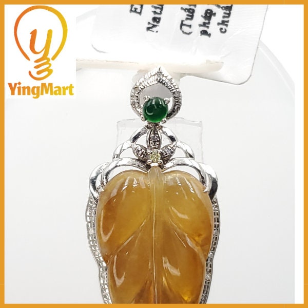 Yingmart VIP Icy Translucent Yellow Burmese Myanmar Genuine Jadeite Real Jade Grade A Pedant with 18K Gold and Natural Diamond Hook Setting