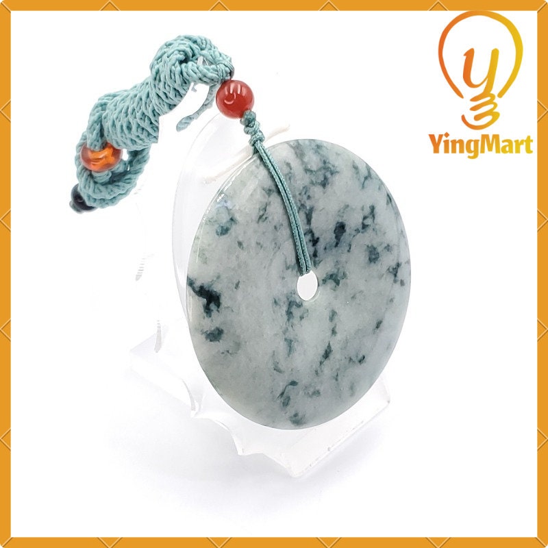 Yingmart  100% Natural Burma Jade Donut Pendant, Genuine MyanmarJadeite Real Jade Grade A Type A Hand Craved