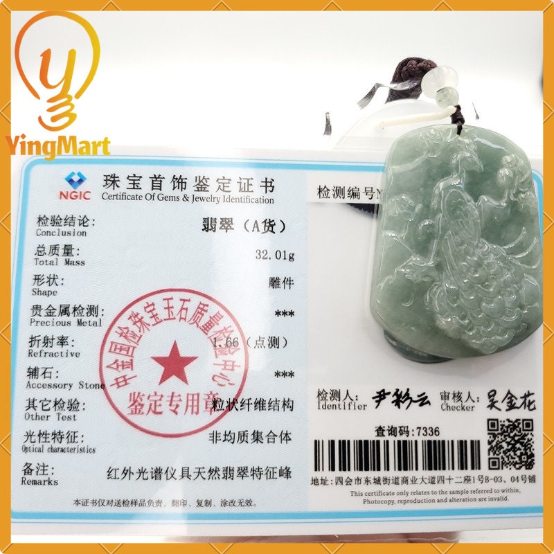 Yingmart 100% Genuine Jadeite Peacock Pendant Hand Carved Jade Burmese Myanmar  Real Jade Grade A Type A