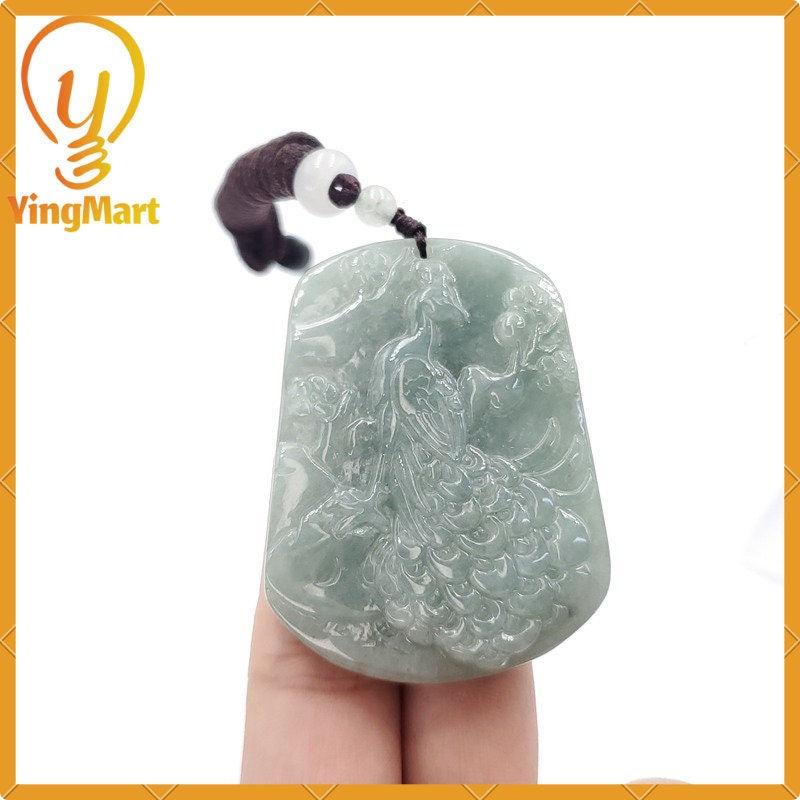 Yingmart 100% Genuine Jadeite Peacock Pendant Hand Carved Jade Burmese Myanmar  Real Jade Grade A Type A