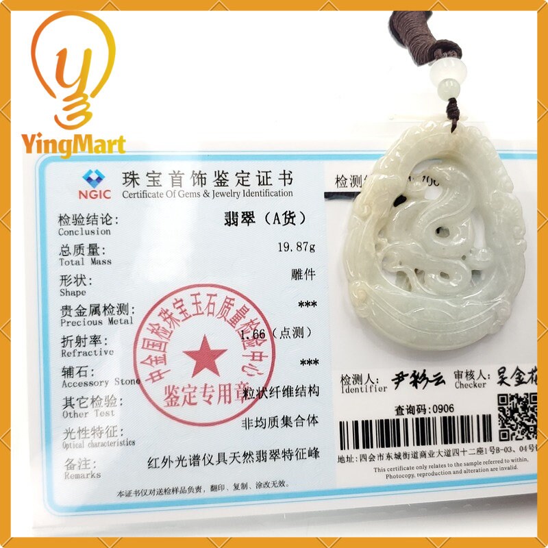 Yingmart Jade Zodiac Snake 100% Natural Jade Pendant  Burmese Myanmar Genuine Jadeite Real Jade Grade A Type A Hand Carved