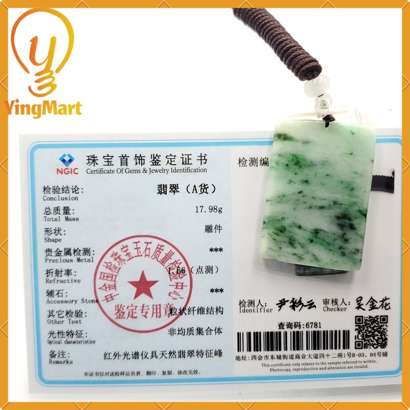 Yingmart Myanmar Grade A 100% Jadeite Jade Burmese Pendant Genuine Jadeite Real Jade Type A Hand Carved