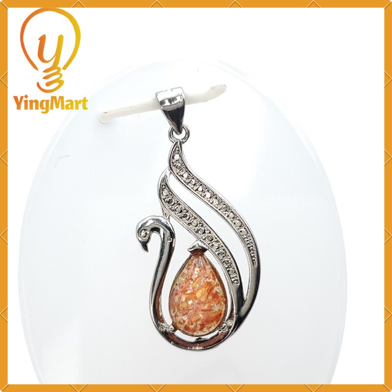 Yingmart Natural Strawberry Quartz Embraced By a Silver Swan Pendant 100% Genuine Jadeite Real Jade Type A Grade A Hand Carved