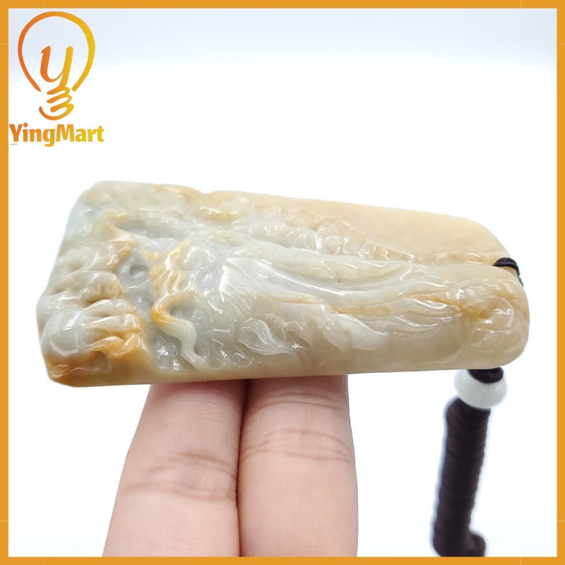 Yingmart 100% Genuine Jadeite Jade Dragon Pendant  Real Jade Type A Grade A Hand Carved