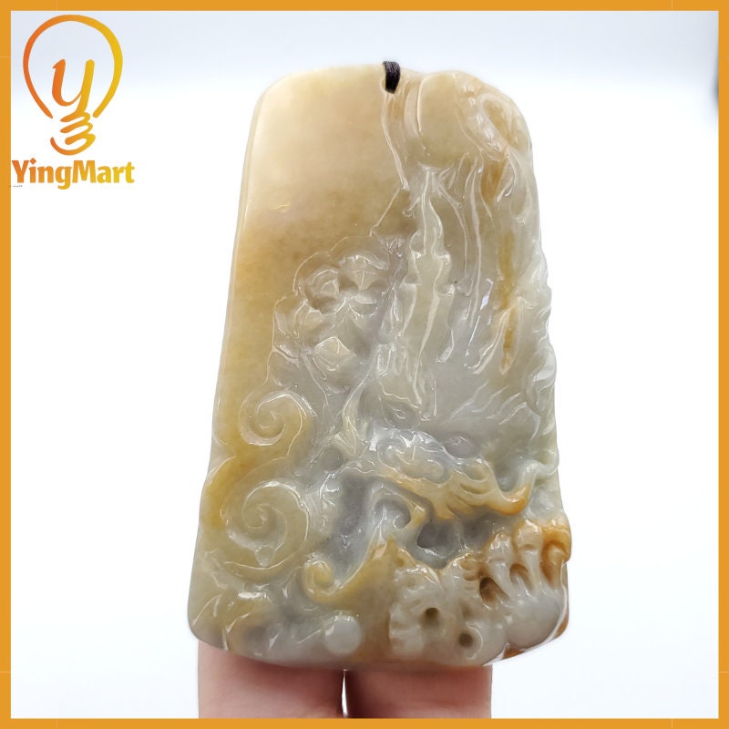 Yingmart 100% Genuine Jadeite Jade Dragon Pendant  Real Jade Type A Grade A Hand Carved