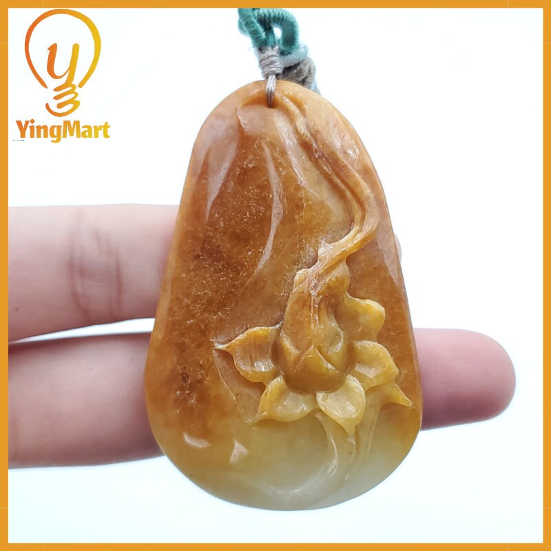 Yingmart Lotus Flower Jade Pendant  100% Genuine Jadeite Real Jade Type A Grade A Hand Carved