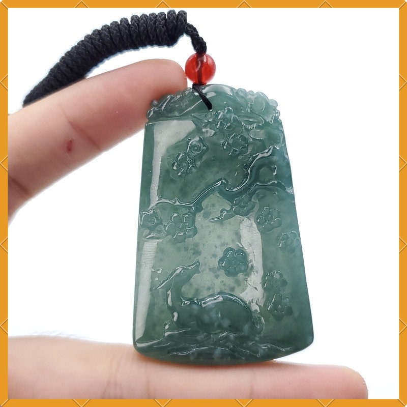 Yingmart A Deer grazing in the Landscape Pendant 100%  Genuine Jadeite Real Jade Type A Grade A Hand Carved