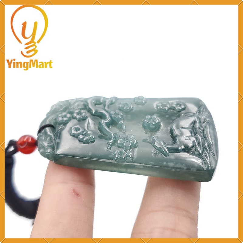 Yingmart A Deer grazing in the Landscape Pendant 100%  Genuine Jadeite Real Jade Type A Grade A Hand Carved