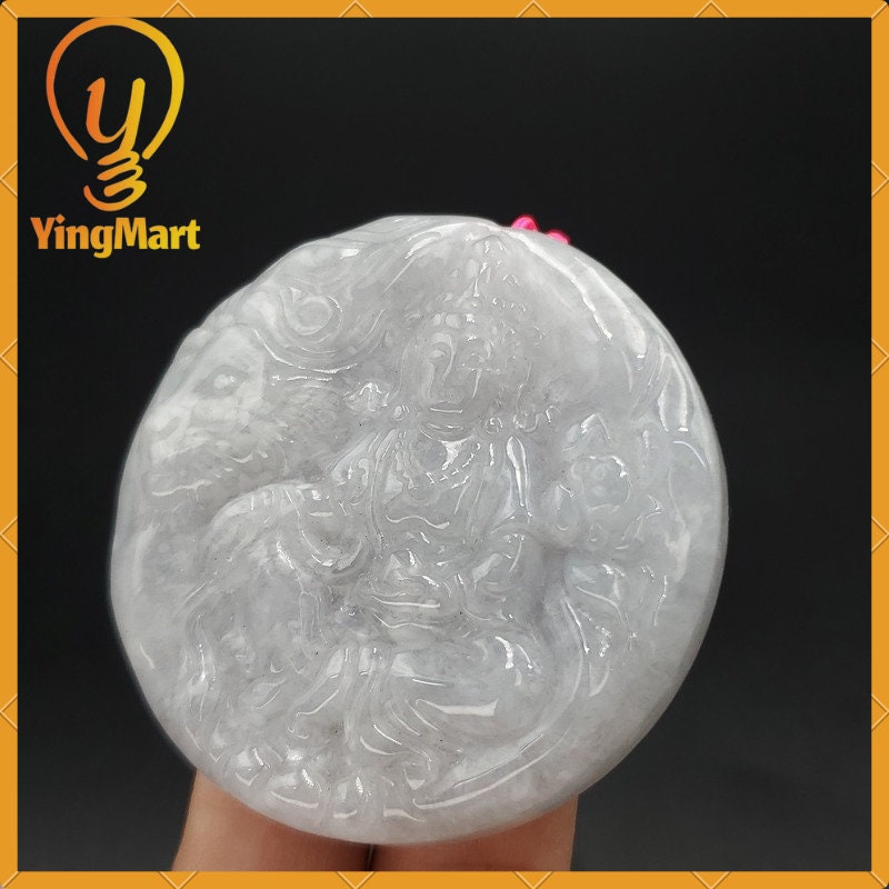 Yingmart 100% Natural Myanmar Jade Buddha Guan Yin Pendant Genuine Jadeite Real Jade Type A Grade A Type A Hand Carved