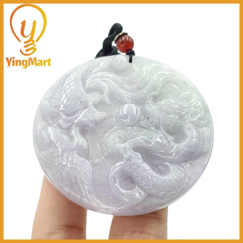 Yingmart Translucent Dragon, Phoenix Jade Pendant  Genuine Jadeite Real Jade Type A Grade A Hand Carved