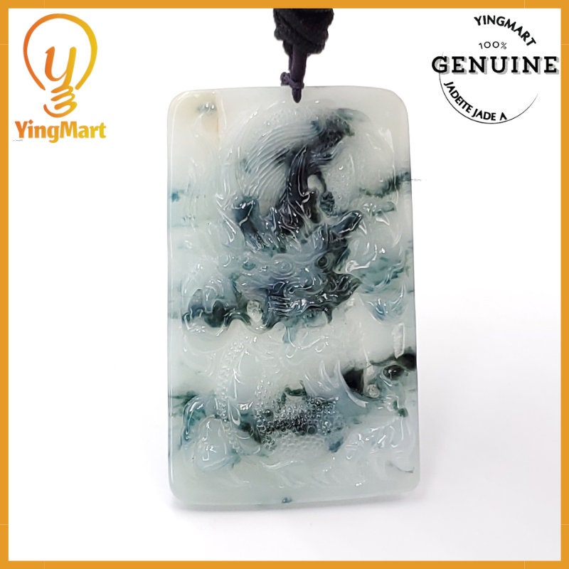 Yingmart Jade Dragon Necklace 100% Natural Genuine Jadeite Real Jade Type A Grade A Type A Hand Carved