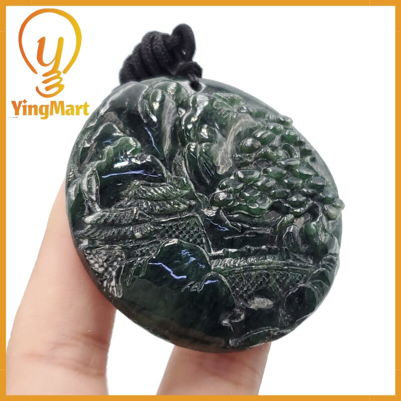 Yingmart  Landscape Pendant  Hand Carved 100% Genuine Jadeite Jade  Burmese Myanmar Real Jade Grade A Type A
