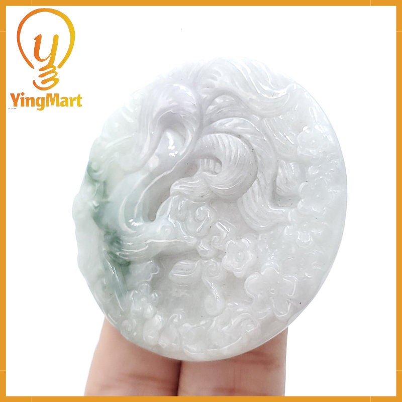 Yingmart  100% Natural Jade Nine - Tailed fox Pendant Hand Carved  Burmese Myanmar Genuine Jadeite Real Jade Grade A Type A