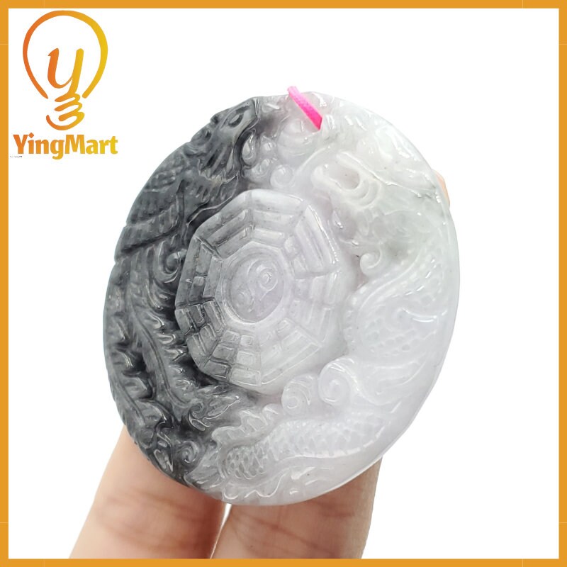 Yingmart Jade Dragon Phoenix Baguazhang Pendant  Burmese Myanmar Genuine Jadeite Real Jade Grade A Type A