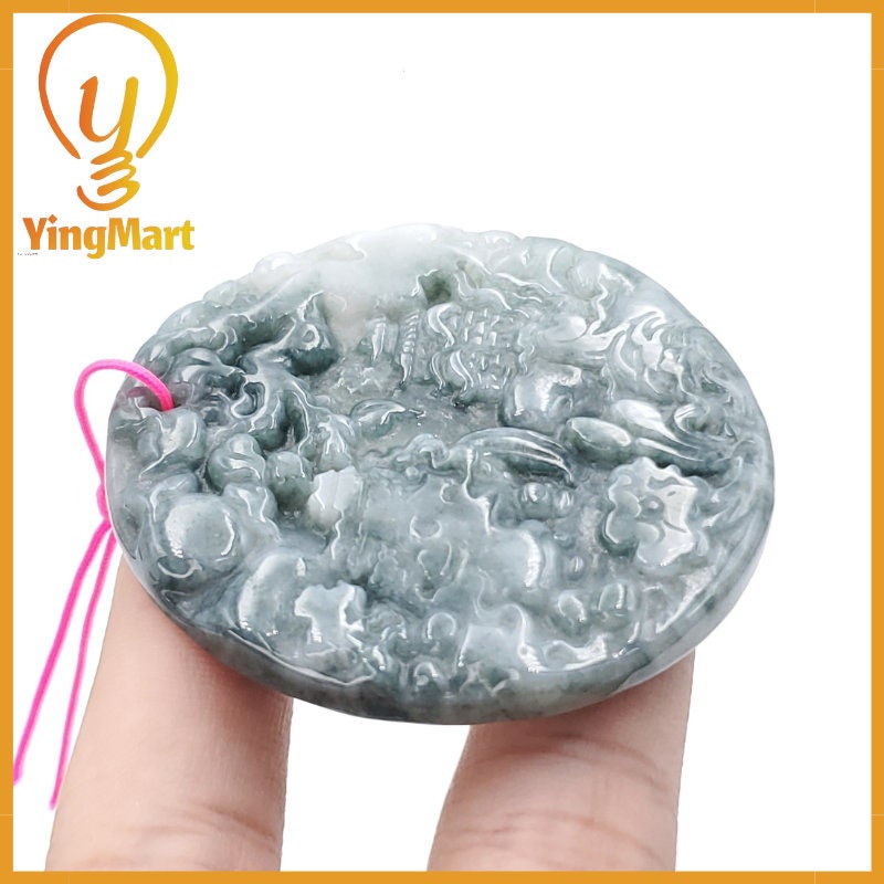Yingmart  Landscape Pendant  Hand Carved 100% Genuine Jadeite Jade  Burmese Myanmar Real Jade Grade A Type A