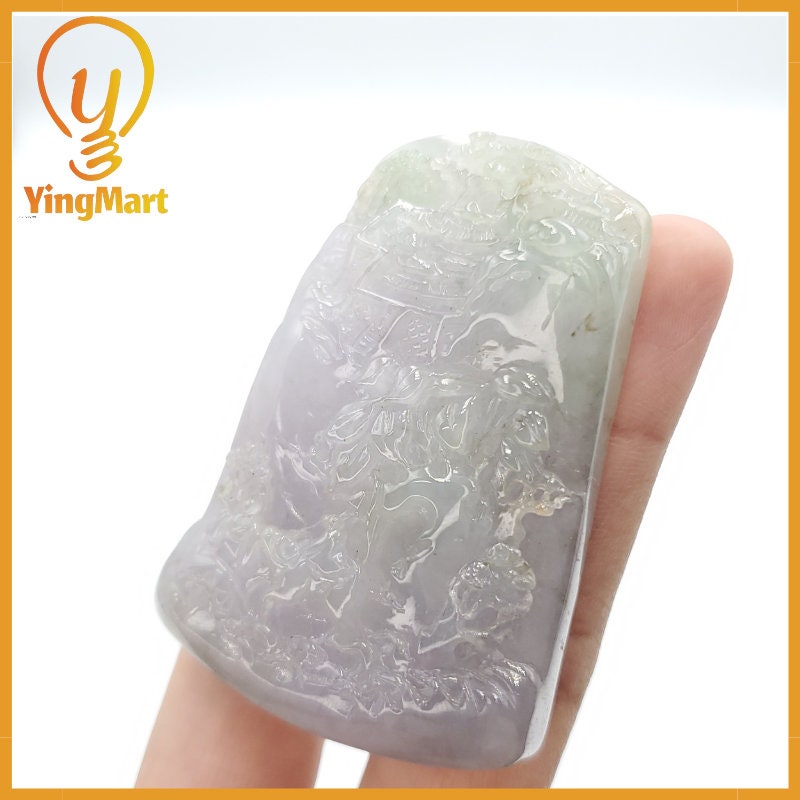 Yingmart  Hand Carved  Landscape Pendant  100% Genuine Jadeite Jade  Burmese Myanmar Real Jade Grade A Type A