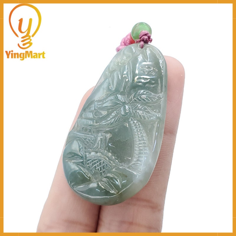 Yingmart  Carved Landscape Jadeite Jade Pendant, Style Scenery Bridge Mountain Tree 100% Genuine  Burmese Myanmar Real Jade Grade A Type A