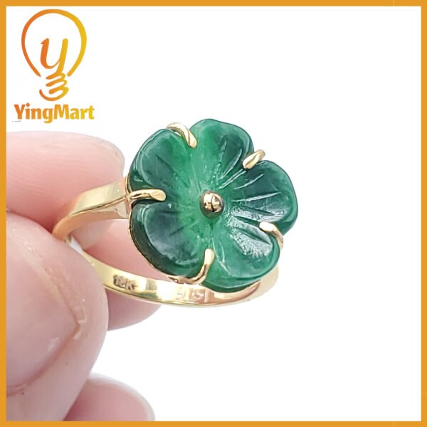 Yingmart Jade Plum Blossom Ring Natural Carved Genuine Jadeite Real Jade Grade A Type A