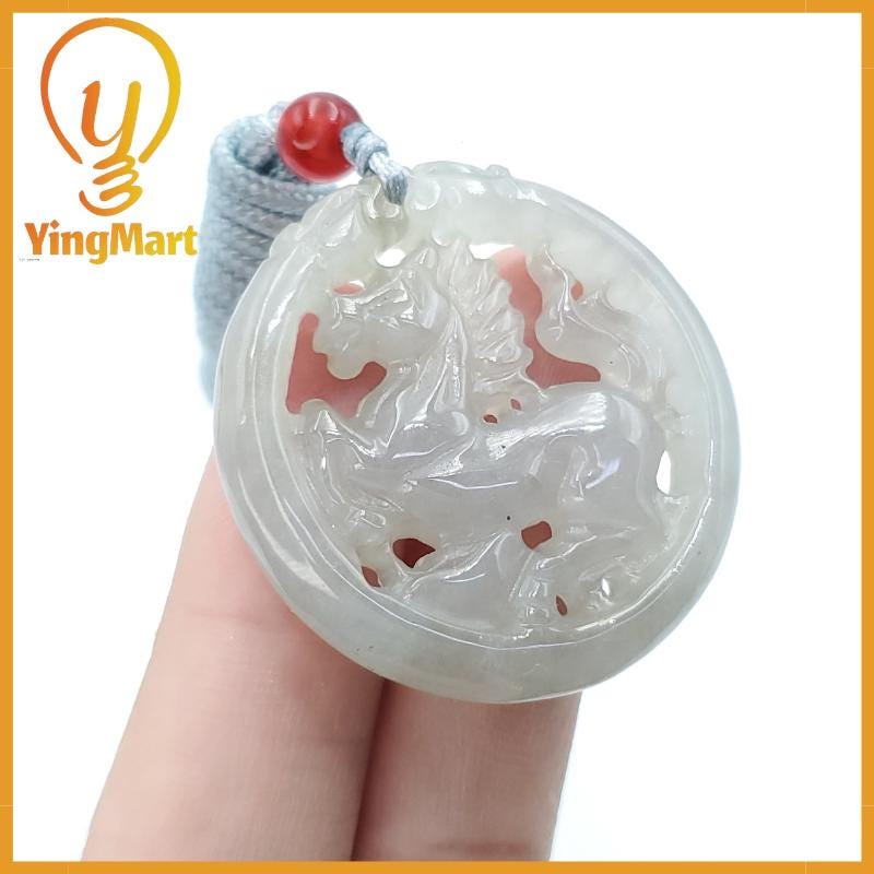 Natural Burmese Jadeite A Jade Pendant Horse Grade A Jadeite Hand Carved Protection, Good Luck