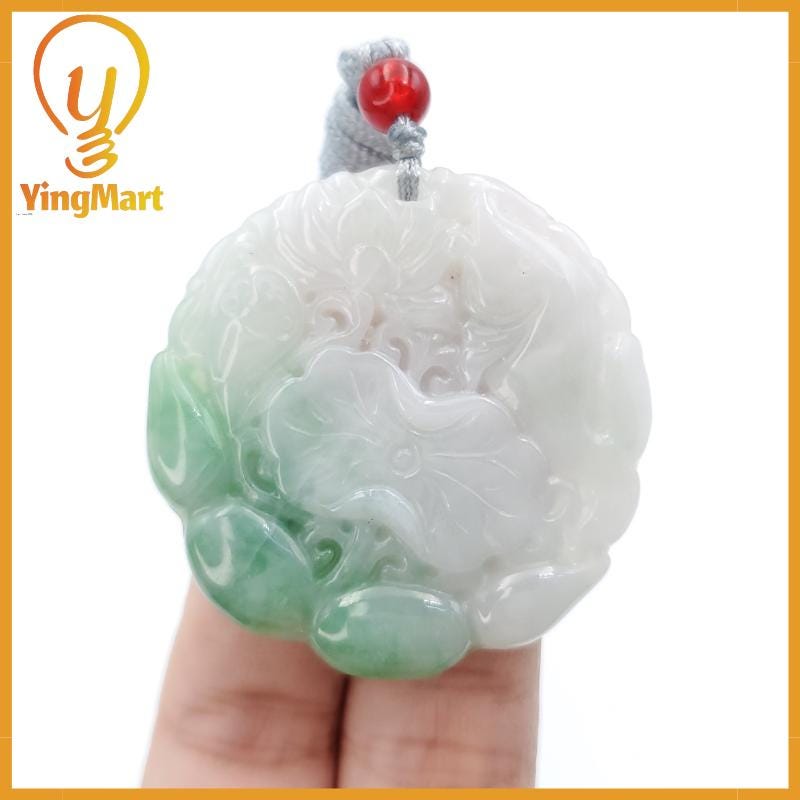 Lotus Flower Jade Pendant  100% Genuine Jadeite Real Jade Type A Grade A Hand Carved Protection, Good Luck