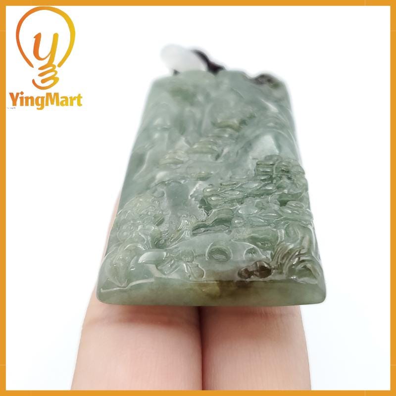 Yingmart Landscape Pendant  Hand Carved 100% Genuine Jadeite Jade  Burmese Myanmar Real Jade Grade A Type A Lucky pendant