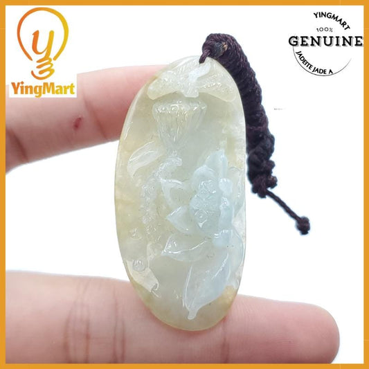 Yingmart  Natural Jade Lotus Flower 100% Genuine Jadeite Real Jade Grade A Type A Hand Craving