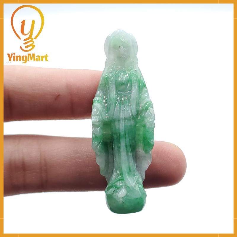 Yingmart Jesus Jade 100% Natural Carved Pendant Genuine Jadeite Real Jade Grade A Type A Statue of Blessed Mother Jadeite, Good Luck