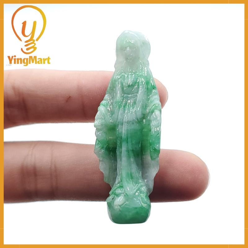Yingmart Jesus Jade 100% Natural Carved Pendant Genuine Jadeite Real Jade Grade A Type A Statue of Blessed Mother Jadeite, Good Luck