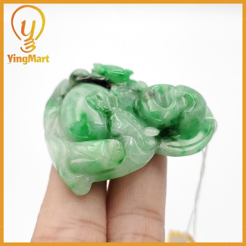 Yingmart Buddha Jade Pendant 100% Genuine Jadeite Real Jade Hand Carved Statue of Buddha Jadeite, Protection, Good Luck