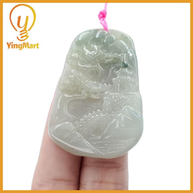 Yingmart  Landscape Pendant  Hand Carved 100% Genuine Jadeite Jade  Burmese Myanmar Real Jade Grade A Type A