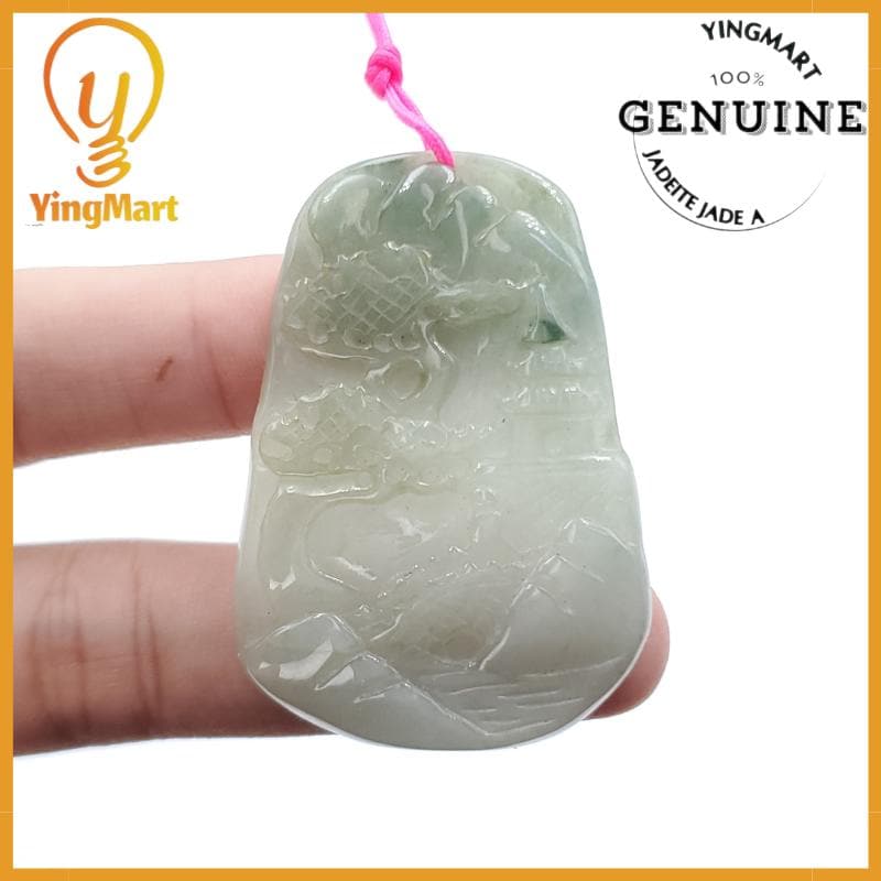 Yingmart  Landscape Pendant  Hand Carved 100% Genuine Jadeite Jade  Burmese Myanmar Real Jade Grade A Type A