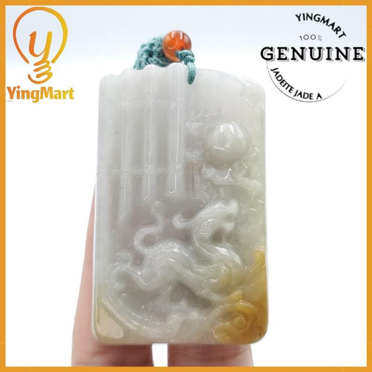 Yingmart Dragon Genuine Jadeite Jade Pendant  Real Jade Type A Grade A Hand Carved
