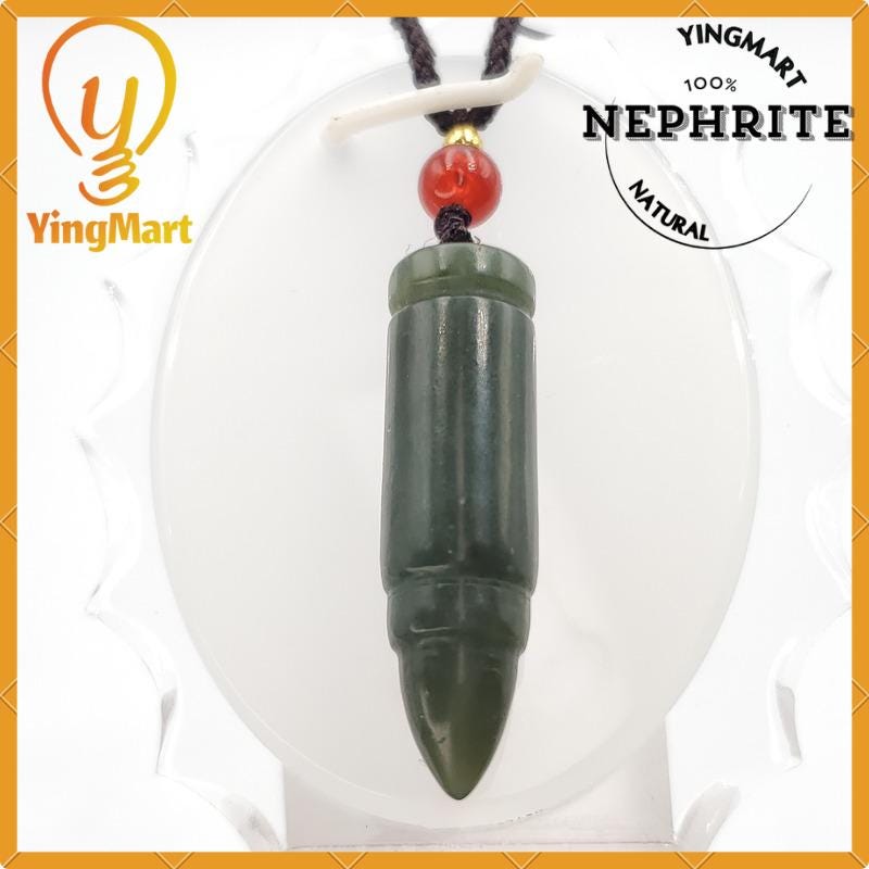 Yingmart Natural 100% Nephrite Rectangular Smooth Pendant Hand Carved  Burmese Myanmar Genuine Real Jade Grade A Type A