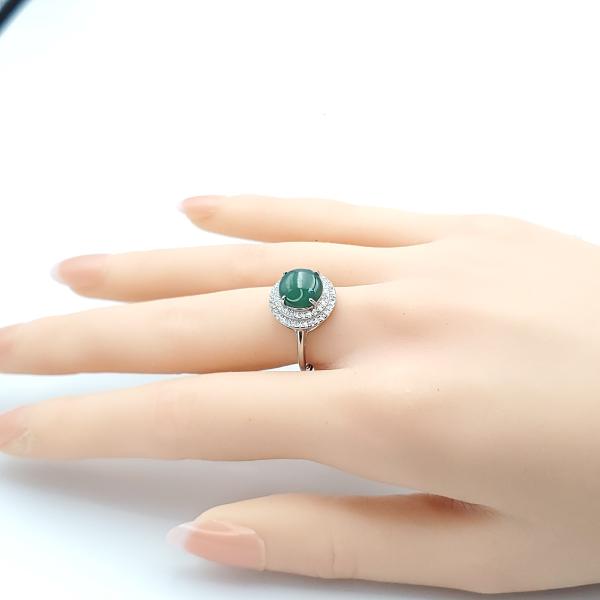 Yingmart Natural S925 Silver Inlaid Jadeite Ice Green Ring Real Jade Grade A Type A Hand Craving, vinatge, gif for her