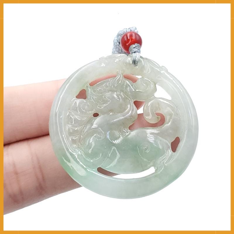 Natural Burmese Jadeite A Jade Pendant Horse Grade A Jadeite Hand Carved Protection, Good Luck