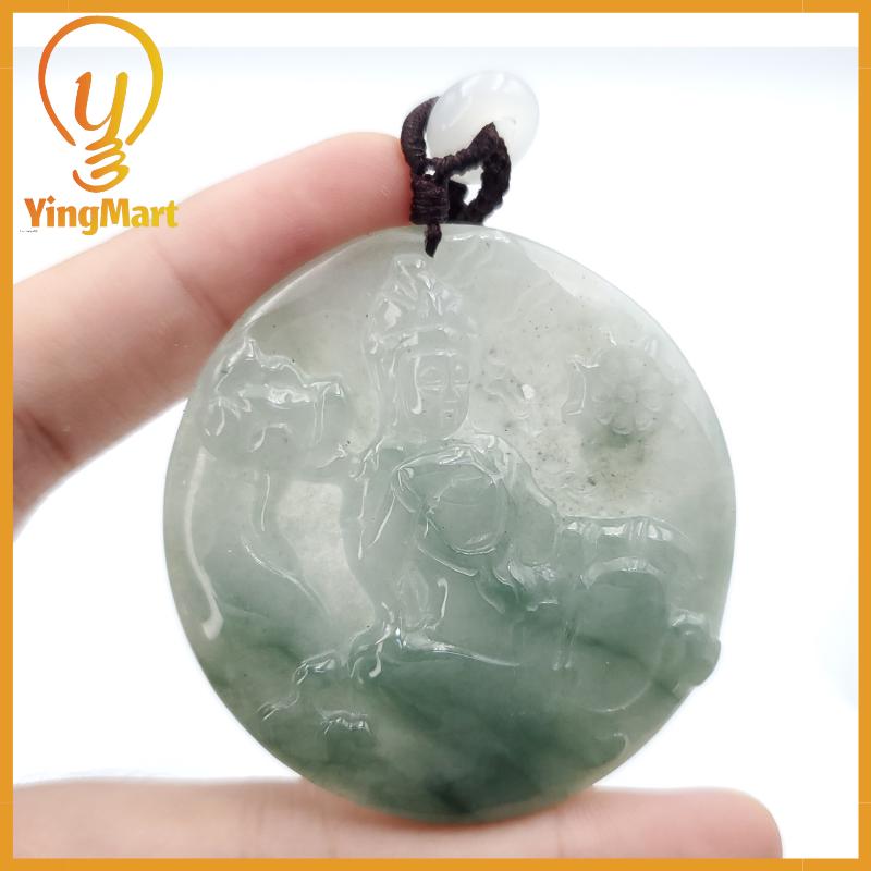 Jadeite Jade Manjushri Wisdom Buddha Bodhisattva Wen Shu Carved Pendant Protection, Good Luck