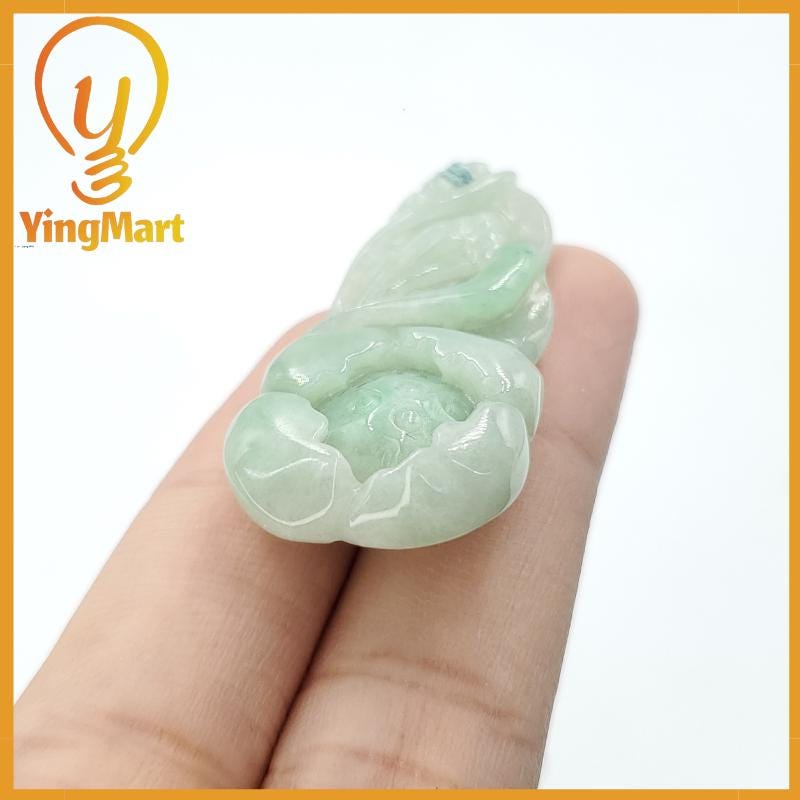 Yingmart Natural Jade Lotus Flower Genuine Jadeite Real Jade Grade A Type A Hand Craving