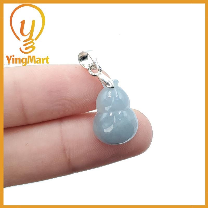 Natural Genuine Light Blue Hulu Jadeite Jade Grade A Hand Craving Pedant with Hook setting