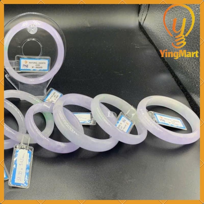 Yingmart 51 - 59mm Genuine Jade White, Very Light Purple Natural Bracelet Jaideite Bangle , Vintage Jewelry, Accessories