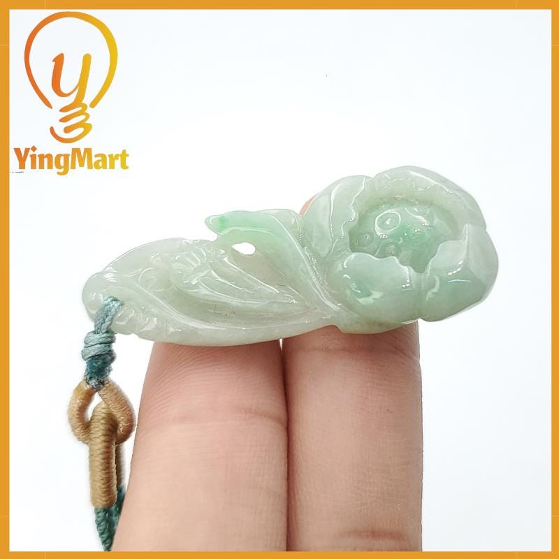 Yingmart Natural Jade Lotus Flower Genuine Jadeite Real Jade Grade A Type A Hand Craving