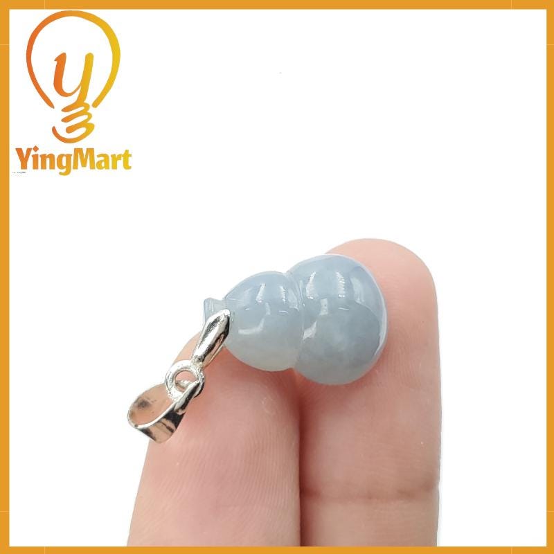 Natural Genuine Light Blue Hulu Jadeite Jade Grade A Hand Craving Pedant with Hook setting