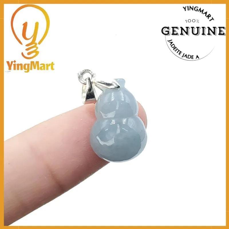 Natural Genuine Light Blue Hulu Jadeite Jade Grade A Hand Craving Pedant with Hook setting